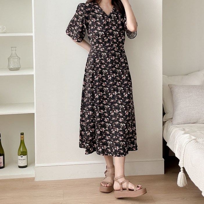 플라워 원피스 빅사이즈 나들이 데이트 롱원피스 쉬폰원피스 브이넥원피스