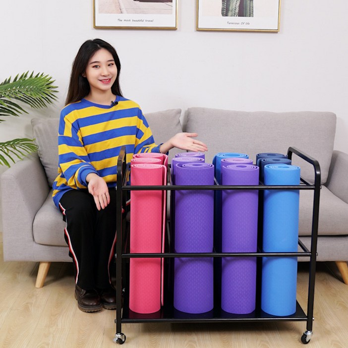 HAMMER 요가 매트 정리대 거치대 수납함 360도 회전 바퀴 요가용품 수납함 이동식 수납 스탠드 헬스장 운동