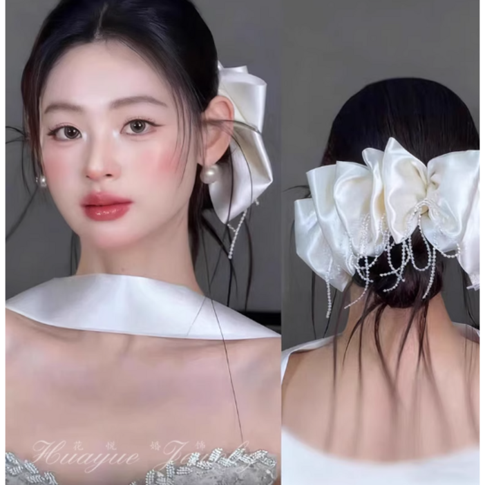 즘콩 웨딩 헤어밴드 리본 진주 머리 장식 띠 코사지 핀 셀프 브라이덜 샤워 촬영
