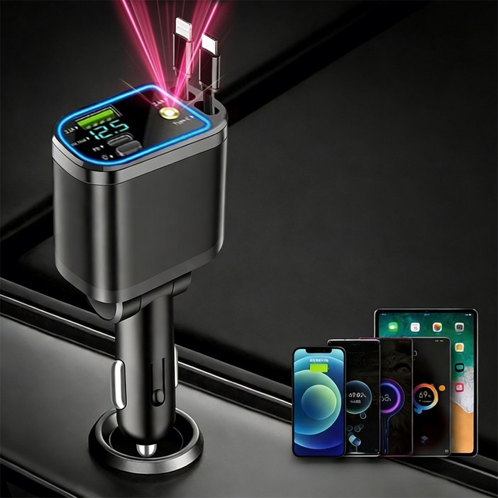 SASAKO 동시4대충전 릴타입 차량용 고속충전기 삼성전자 갤럭시 LG iPhone 용 고속 차량용 충전 어댑터