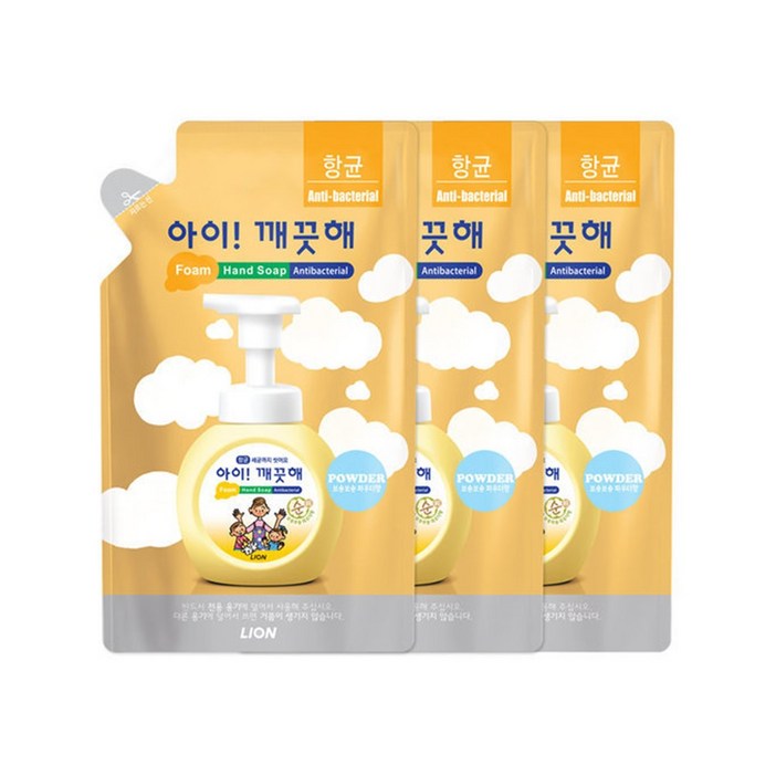 아이깨끗해 향균 폼 핸드솝 핸드워시 손세정제 순 리필 450ml, 3개 아이깨끗해 향균 폼 핸드솝 핸드워시 손세정제 순 리필 450ml, 3개