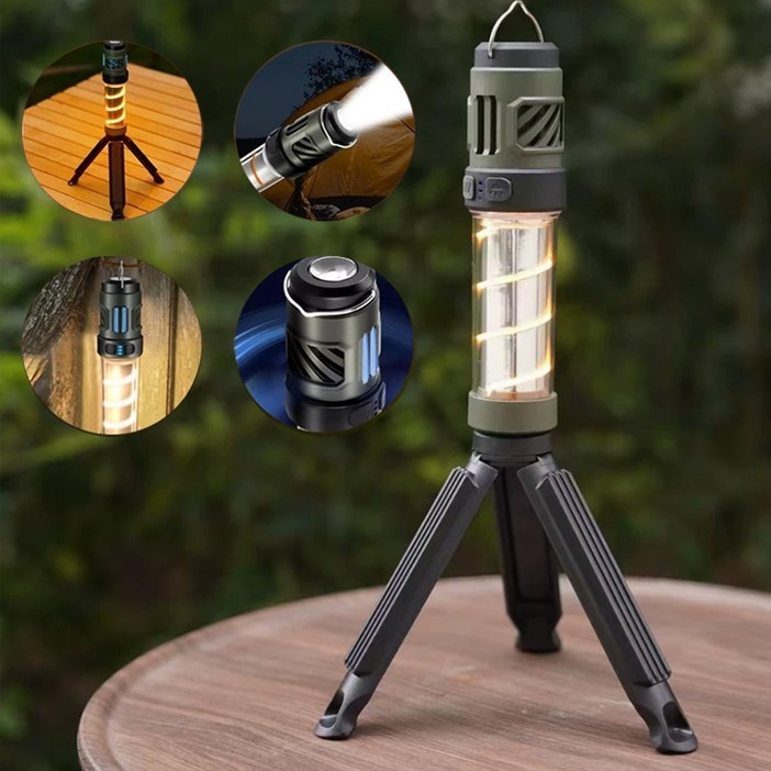 Fowod 옥외 캠핑조명 충전식 LED 휴대용 접이식 램프 모기퇴치 다용도 후레쉬 작업등, 1개, 녹색