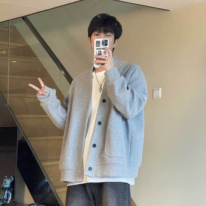 KDNC 남자 추동 외투 루즈핏 단추 카디건