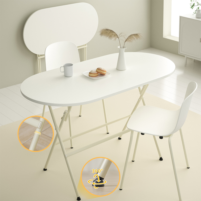Unihome E0급 750mm높이 18mm상판 접이식 테이블 공간활용 다용도 타원 식탁, 2인용, 화이트 Unihome E0급 750mm높이 18mm상판 접이식 테이블 공간활용 다용도 타원 식탁, 2인용, 화이트