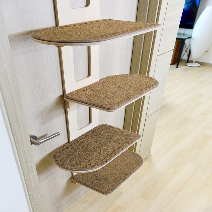 우드팟 고양이 프리미엄 문걸이 캣타워세트브라운, 자작, 1개