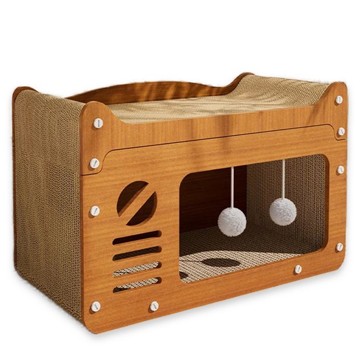 개과천선 어몽드 스케이 고양이 스크래쳐 하우스 발톱관리 분리형 스트레스 해소 휴식 중형, 1개, 우드 브라운