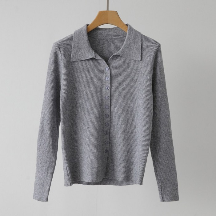 제니트 여성 오픈 카라넥 단추 골지 긴팔 니트 가디건 셔츠