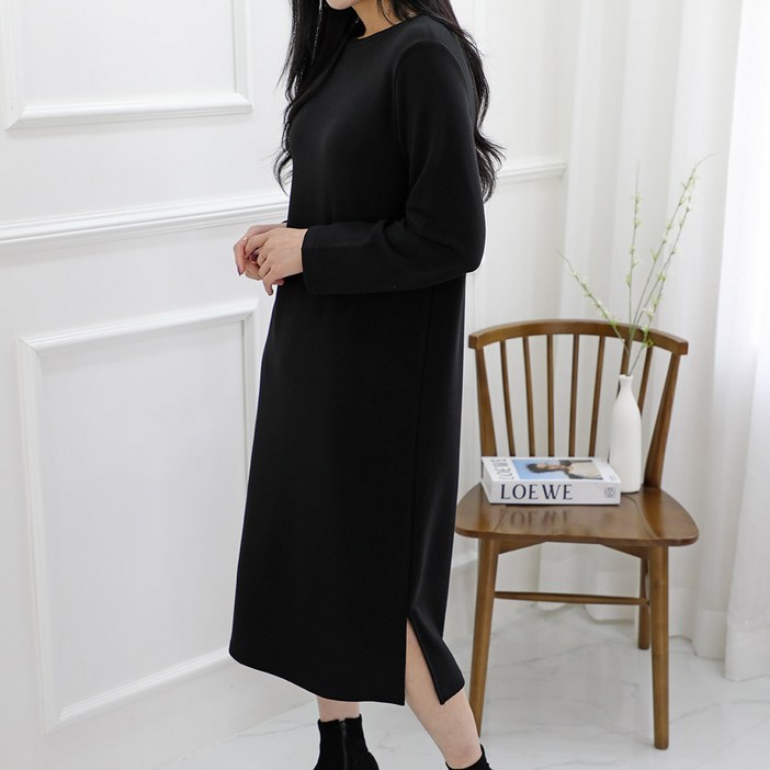 프롬코 여성 겨울 심플 H라인 옆트임 니트 롱 원피스 FRC26