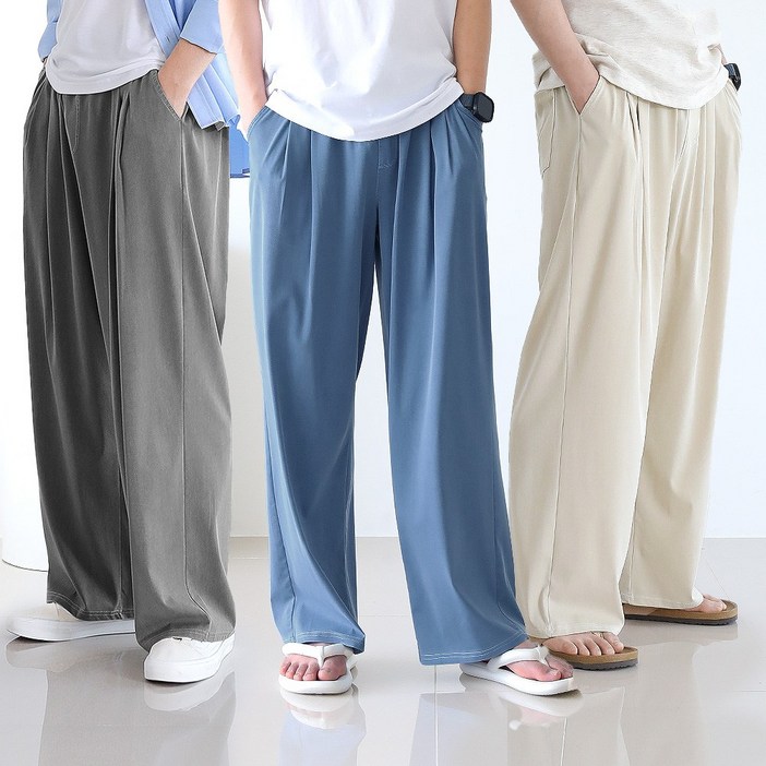 벤티브 남자 쿨 텐셀 오버와이드 빅사이즈 투턱 여름 팬츠