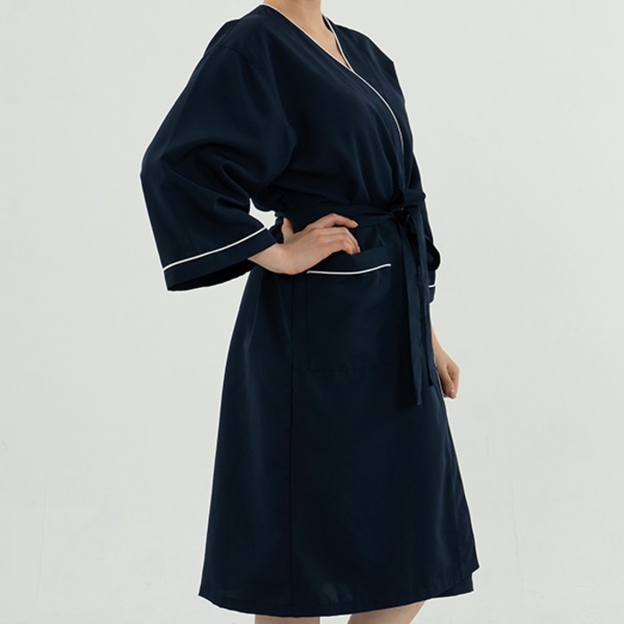 지앤그린 미용실 미용 병원 손님 고객 가운 3color 샤틴 핑 끈가운, 1개, 네이비