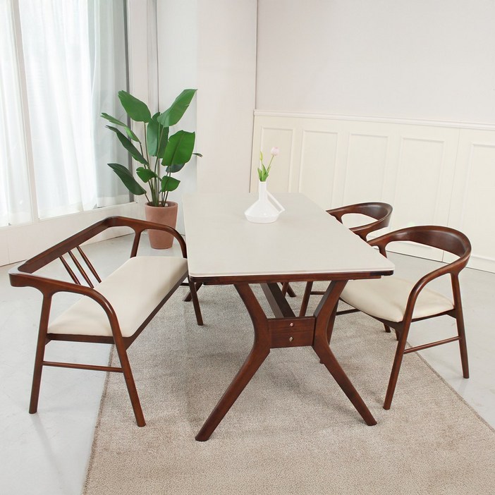 자연애가구 브리온 원목 포세린 세라믹 식탁 세트 140018002000, 벤치형