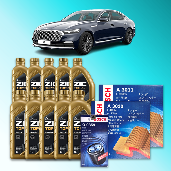 더 뉴 K9 RJ 5.0 가솔린 엔진오일세트 SK 지크 탑 LS 5W30 ZIC TOP LS