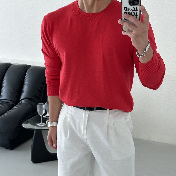 빠델 남자 캐시라이크 소프트 스판 스웨터 봄 가을 긴팔 라운드 니트