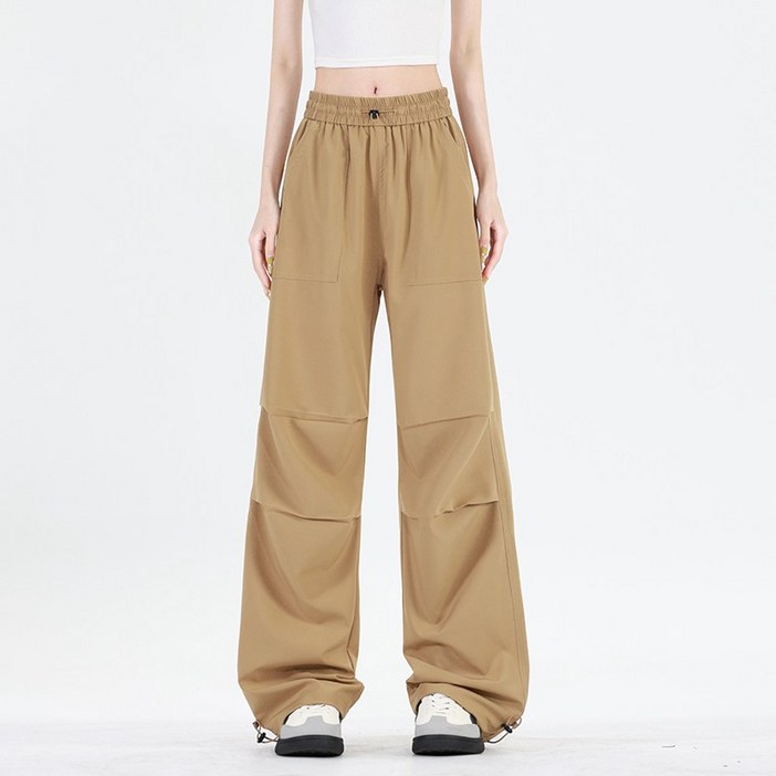 SMOPIG 여성 여름 바지 와이드 와이드 팬츠 밑단 스트링 조절 날씬해 보이는 빅 사이즈 바지 카고바지
