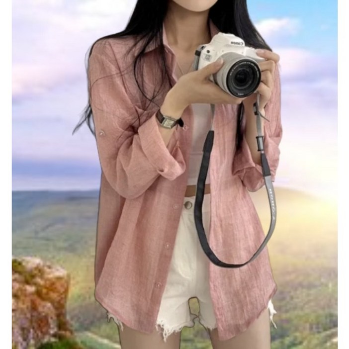 온미올렛 여성 린넨 거즈 아사면 긴팔 셔츠 남방