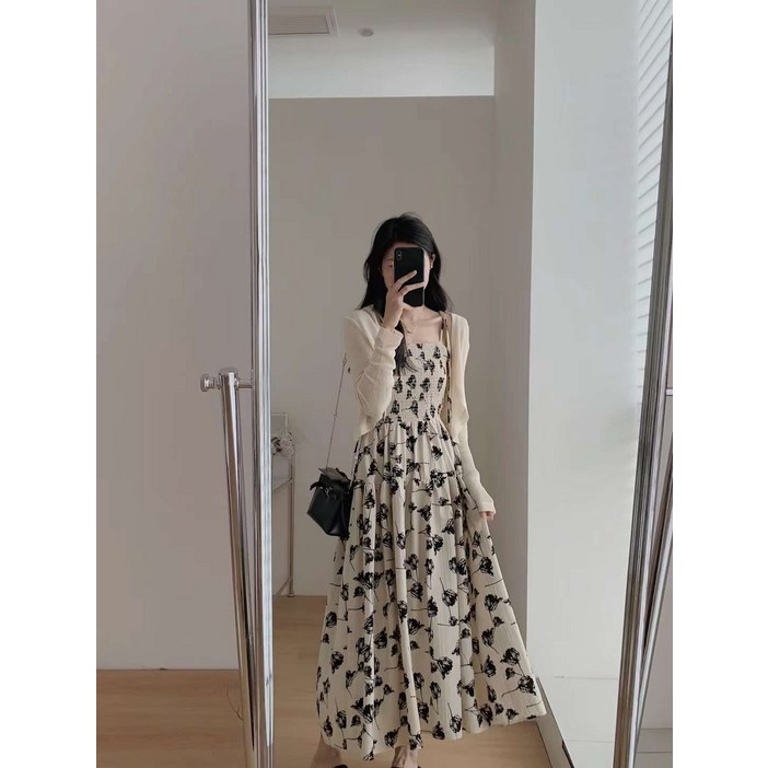 투피스 바캉스룩 세트 프렌치 플라워 화이트 나시 원피스