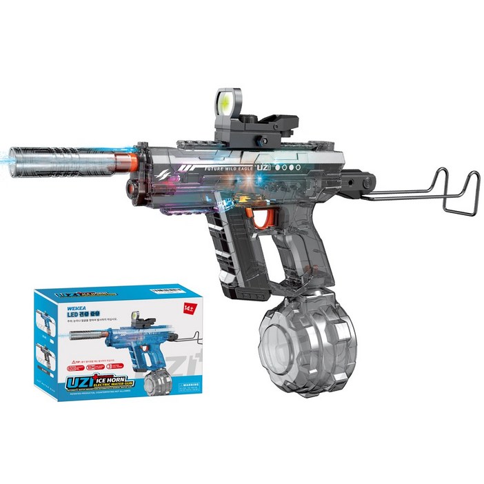 위케아 UZI 전동 워터건 리얼 반동방식 자동 연사 물총, 블랙, 1개