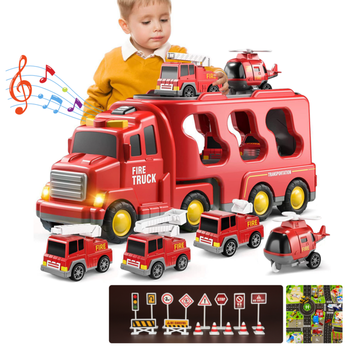 퍼니버스 소방차 장난감 자동차 트럭 세트, 1세트, 소방차