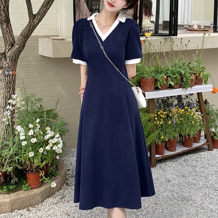 50시즌오프 한정수량세일 메이킹유 반팔 카라넥 루즈핏 A라인 데일리룩 22671디블원피스