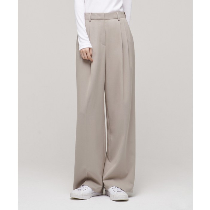 무신사스탠다드 WOMAN 여성 하이 웨이스트 와이드 히든 밴딩 슬랙스 라이트 베이지 MWBPS210LB