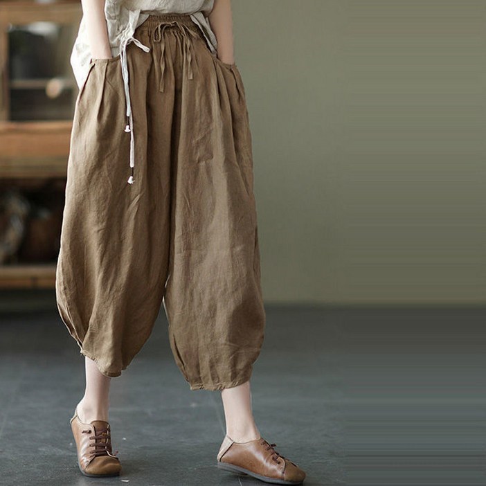 여성용 빅사이즈 와이드 편한 밴딩 9부팬츠 면마 바지