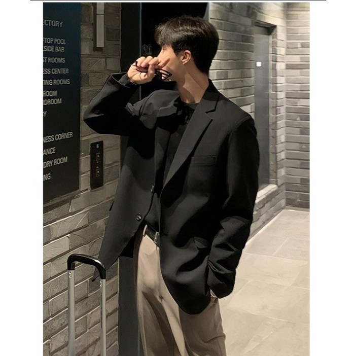 ANYOU 남성용 데일리 캐주얼 정장 자켓 슬림 핏 정장셋업