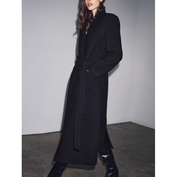 5Y91544 ZARA 가을신상 여자 모직코트 허리베트 울혼방코트8493754