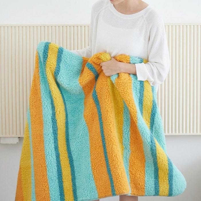더보드라 스트라이프 플리스블랭킷 줄무늬 양털후리스 사계절담요, 1개, 옐로우