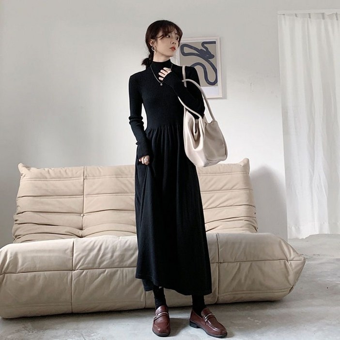 루스리더 여성 니트 주름 패션 데일리 롱 원피스 EW34