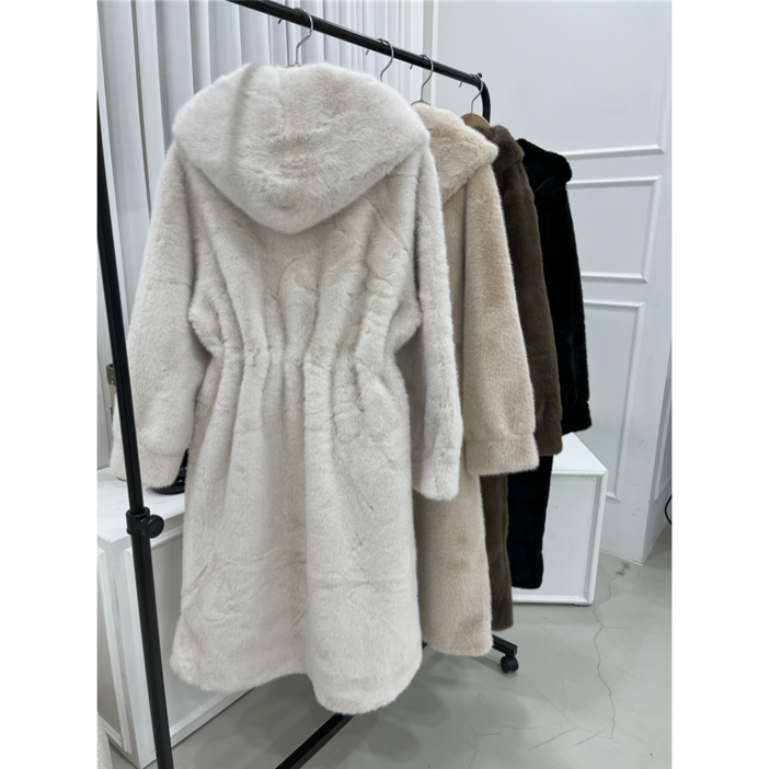 후드 밍크퍼 무스탕 롱코트