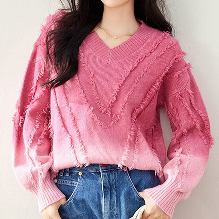 퀸이즈 나투 오버핏 그라데이션 라인 니트