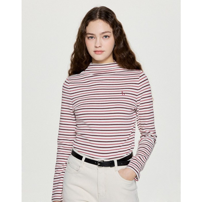 25FW ONLINE EXCLUSIVE하프 터틀넥 스트라이프 티셔츠 크림 HSTS5DP01CR