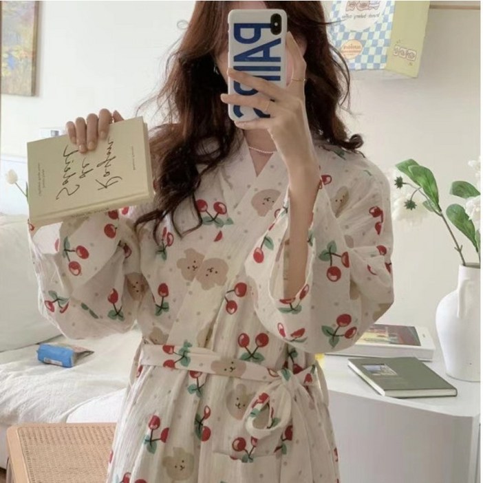 여리여리한 잠옷 샤워가운 체리 L