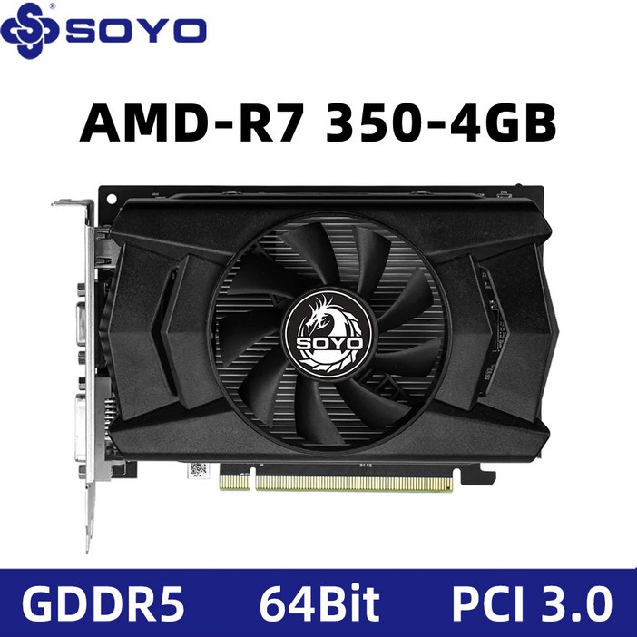 SOYO 그래픽 카드 R7 350 4G DDR5 128bit HDMI 호환성  DP 데스크탑 게임용 컴퓨터 구성 요소 GPU 비디오