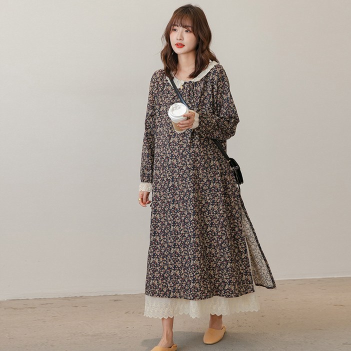 봄가을 플라워 빅사이즈 와이드 마 롱치마 임산부가능