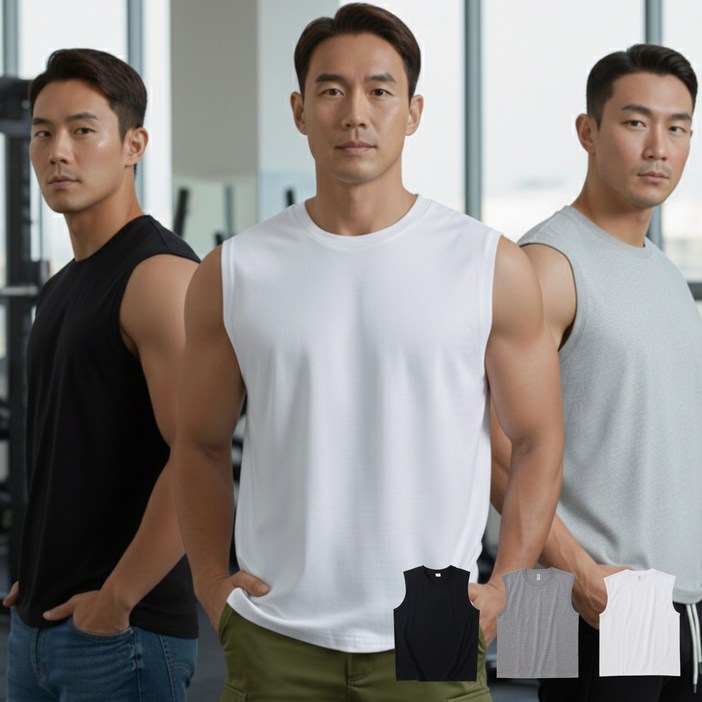 국민나시 헐크핏 남성 무지 나시 3p 스포츠 머슬 런닝 니플커버