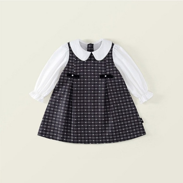구빠방 아동 클래식  체크 카라 레이어드 원피스