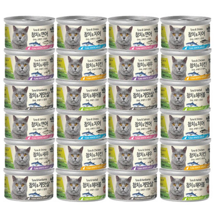 미우와우 고양이 흰살 참치캔 80g 24개 세트 6종 콤보 맛선택, 24개, 80g, 흰살 참치치킨