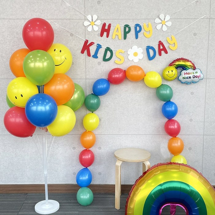 파티앤온 어린이날 파티 풍선세트 레인보우 포토존, 1세트