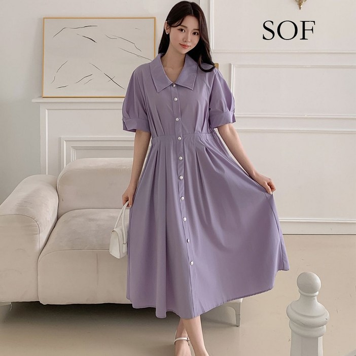 SOF루즈핏 셔링 웨이스트 버튼 원피스 SOA2WO016