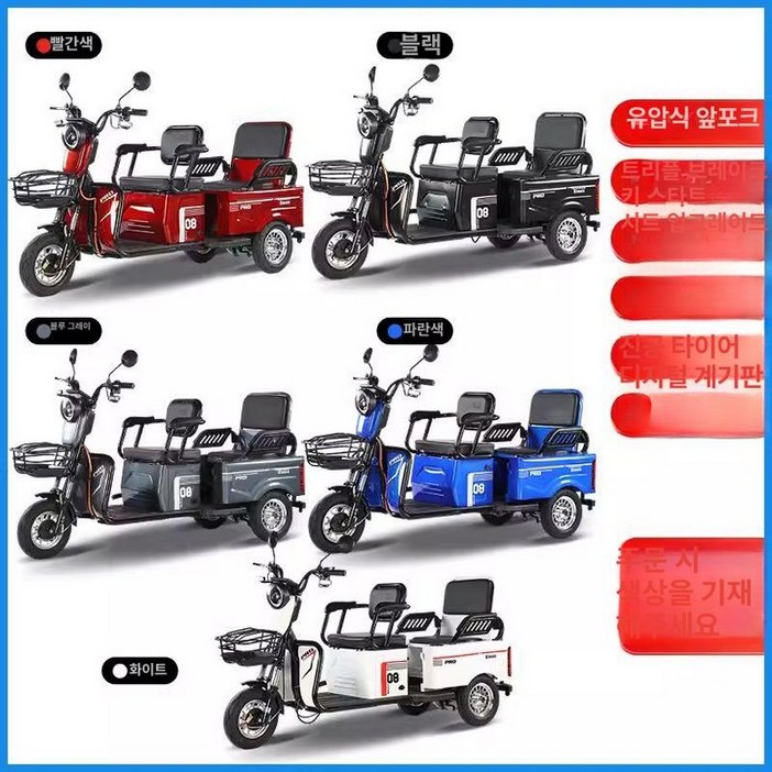 삼륜 스쿠터 노인 전동차 오토바이 배달용 접이식 삼발이 성인용 농업용 어르신 마실 운반차 세발 전기차, 72V 리튬 45A 1000W, 48V