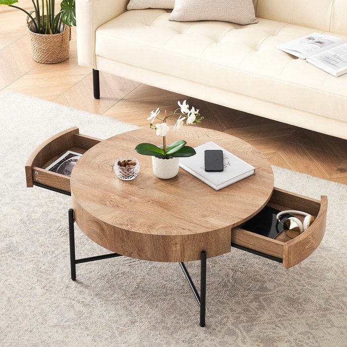 GARVEE 파인 인테리어 조립식 원목 원형 테이블