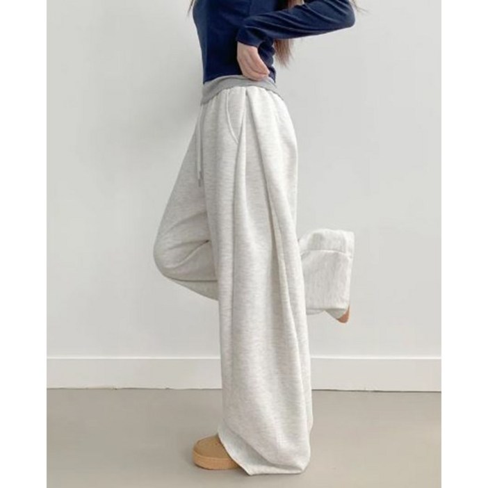 부기샵 군살커버 퍼트 사이드 폴링 핀턱 와이드 트레이닝 롱팬츠롱기장