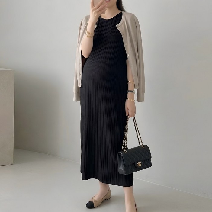 [당일출고] 수엠W 임산부 주름 플리츠 롱원피스 반팔 루즈핏 빅사이즈 T07 리플원피스