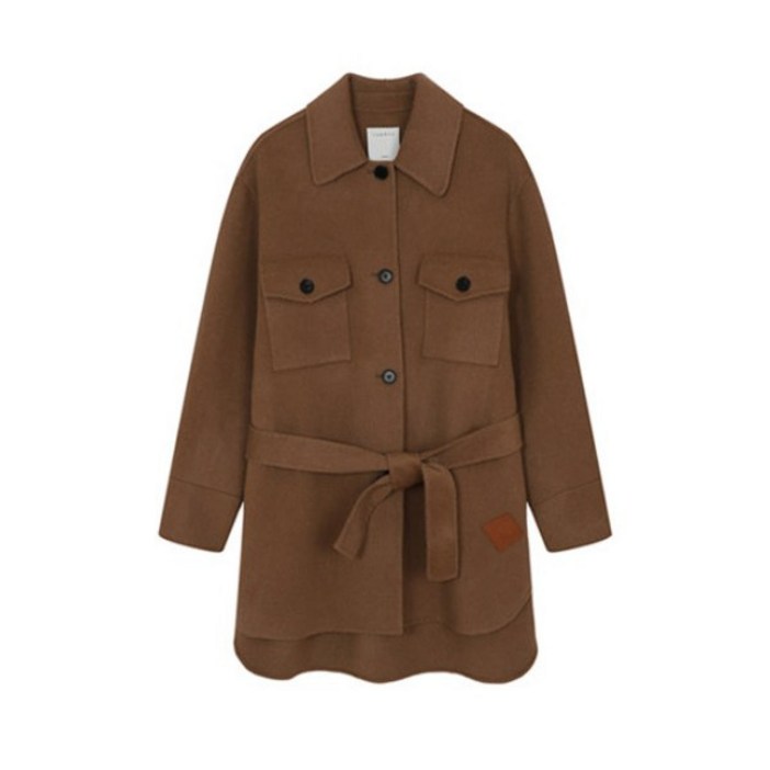 산드로 벨티드 울 하프코트 SFPOU00330Khaki