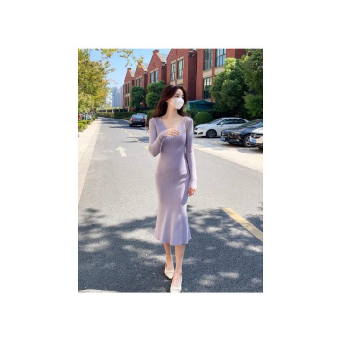 러브지아 브이넥 슬림 골지 니트 롱 원피스 러브지아 브이넥 슬림 골지 니트 롱 원피스