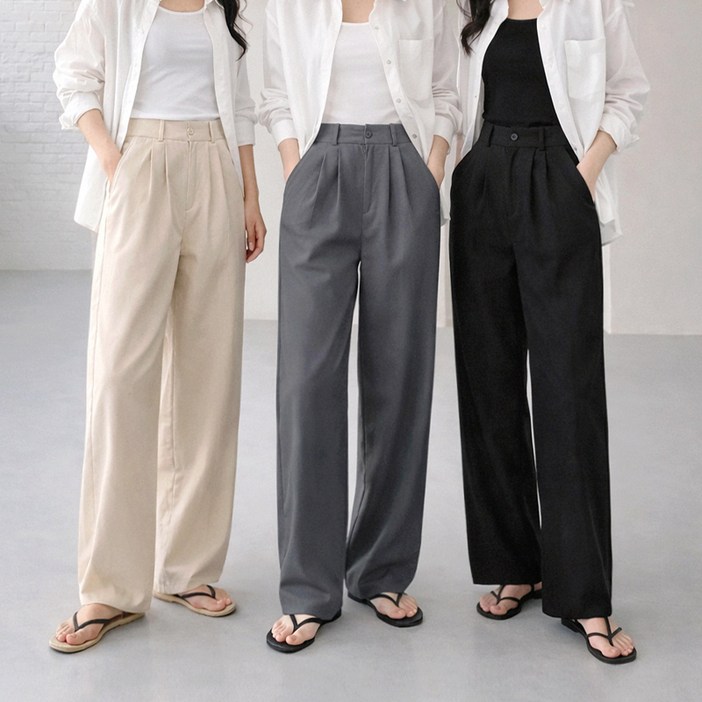 이지 반밴딩 와이드 팬츠 3color 스몰빅사이즈 여성캐주얼 슬랙스