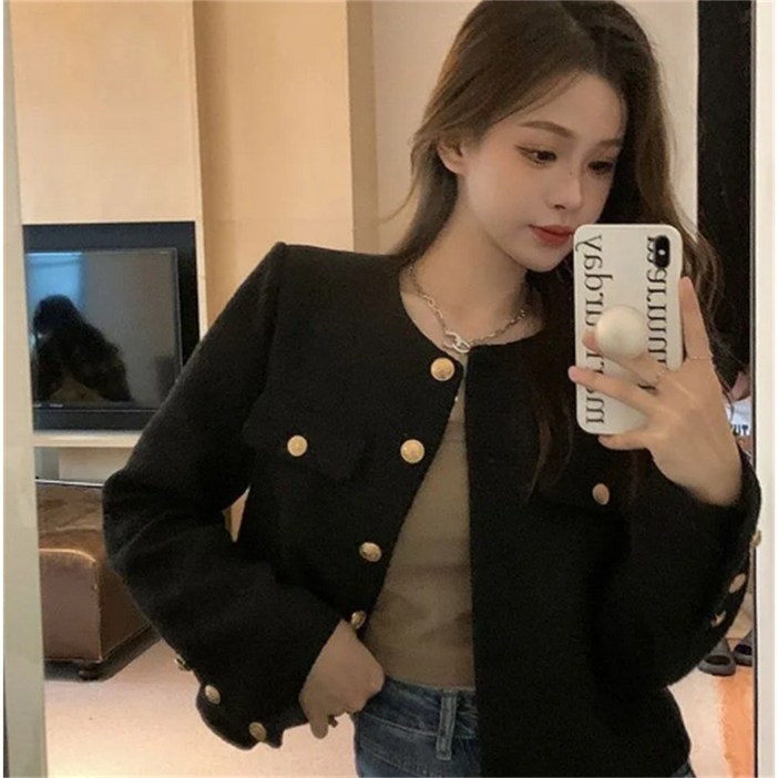 피어니스트 여성용 버튼 하객룩 트위드 자켓