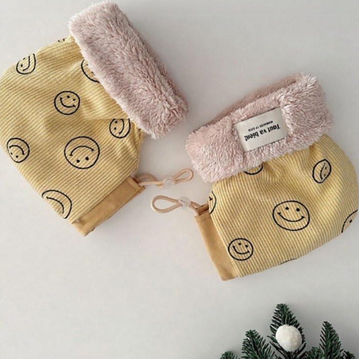 로우브 어린이 자전거 퀵보드 핸들 워머 겨울 방한 보온 커버, 1개, 스마일옐로우