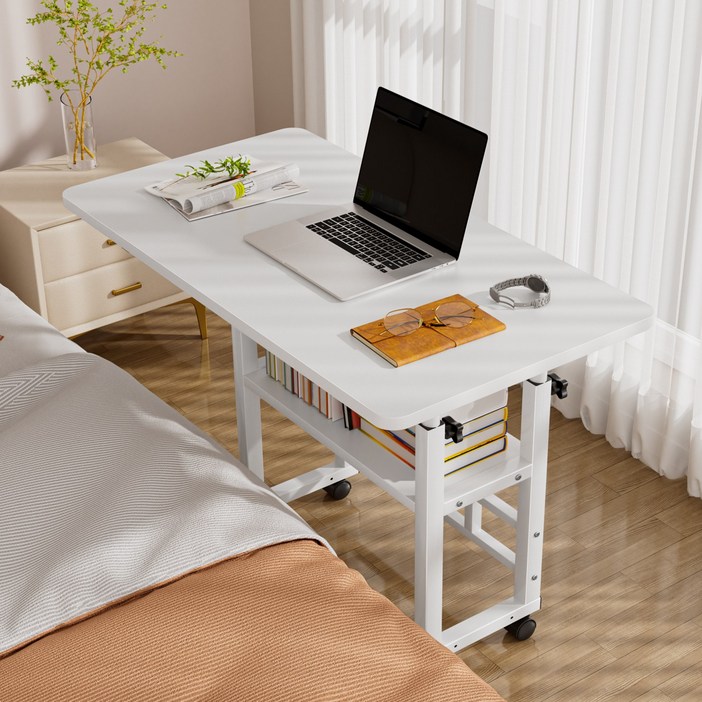 Kipnos 높이조절 이동식 2단 사이드테이블 쇼파테이블 보조테이블 쇼파사이드테이블 소파테이블 미니테이블 티테이블 커피테이블 이동식침대테이블 간이테이블, 화이트